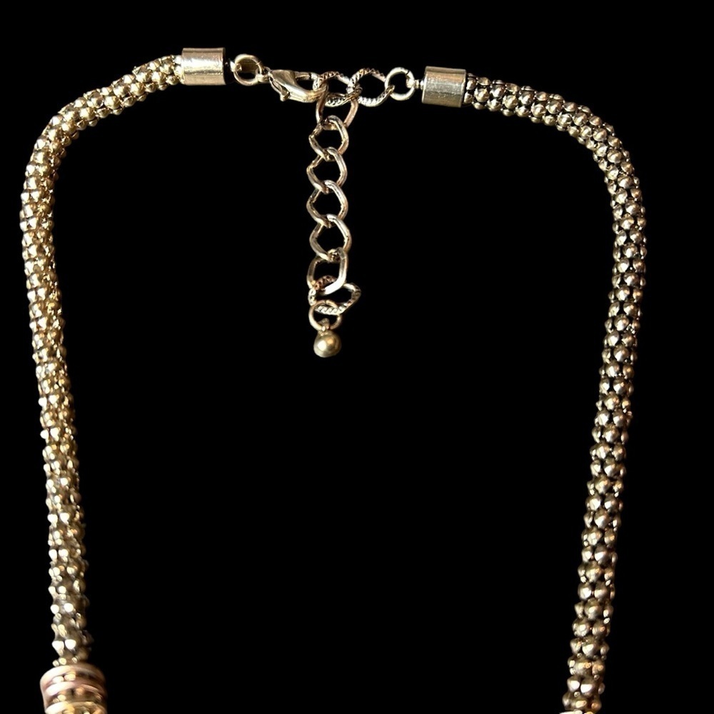 Gold Tone Necklace W/ Jewel Tone Beaded & Rhinestone Charms and Medallions - Picture 12 of 16